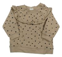 Béžová mikina so srdiečkami a volánem H&M