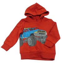 Červená mikina s monster truckem a kapucňou C&A