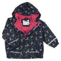 Tmavomodrá nepromokavá zateplená bunda s jednorožcami a kapucňou Kiki&Koko