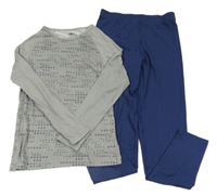 2set - Šedé vzorované spodní funkční triko + tmavomodré kalhoty Crane