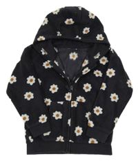 Antracitová květovaná fleecová propínací mikina s kapucí George