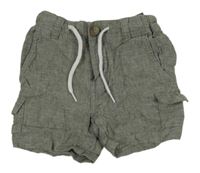 Khaki melírované lněné chino cargo kraťasy