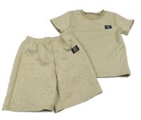 2set - Béžové teplákové tričko s písmeny + kraťasy