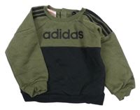 Khaki-černá mikina s pruhy a logem Adidas