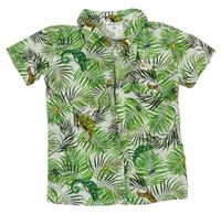 Zeleno-biela košeľa s listami a dinosaurami zn. H&M