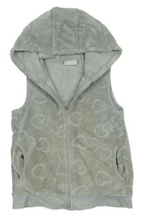 Sivá chlpatá vzorovaná prepínaci vesta s kapucňou