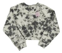 Bielo-sivá batikovaná crop mikina s květem Primark