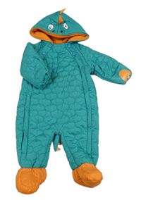 Zeleno-oranžová šusťáková prošívaná zimní kombinéza s kapucí M&S