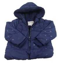 Tmavomodrá šušťáková zimná bunda so srdiečkami a kapucňou M&S