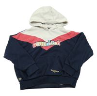 Tmavomodro-růžovo-smetanová crop mikina s nápisem a kapucí M&S