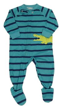 Zeleno-modrý pruhovaný overal s dinem Carter's