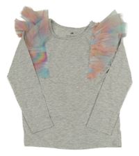 Sivé melírované tričko s farebnymi tylovymi volániky H&M