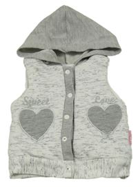 Bielo-sivá melírovaná tepláková lehce zateplená vesta s kapucňou