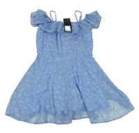 Nové - modrý šifonový kraťasový overal s volánkem New Look