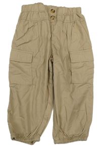 Béžové plátěné cuff kalhoty Dopodopo