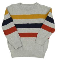 Sivý ľahký sveter s farebnymi pruhmi C&A
