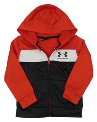 Červeno-černo-bílá sportovní funkční propínací mikina s logem a kapucí Under Armour