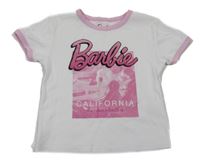 Bílo-růžové tričko s potiskem - Barbie C&A