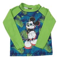 Zeleno-tmavomodré vzorované UV triko s Mickeym Disney