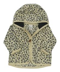 Smetanovo-sivá leopardí fleecová prepínaci mikina s kapucňou H&M