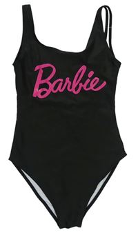 Čierne jednodielne plavky s nápisem Barbie