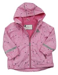 Ružová šušťáková jesenná lehce zateplená bunda s kapucňou a hviezdami Topolino