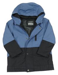 Modrošedo-čierna nepromokavá jesenná bunda s kapucňou zn. Primark