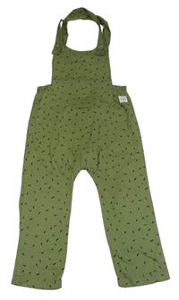 Khaki-černé vzorované laclové kalhoty 
