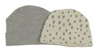 2set - 2x čepice - šedá + bílá bodkovaná 
