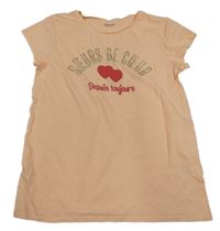 Meruňkové tričko s nápisem a srdíčky Verbaudet 