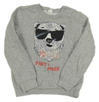 Sivá mikina s medvěďom a 3D mašlou s hviezdami HEMA