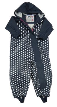 Tmavomodro-bílá puntíkatá voděodolná jarní kombinéza s kapucí Lupilu