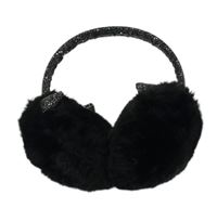 Černé kožešinové třpytivé klapky na uši 