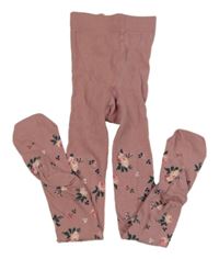 Růžové květované punčocháče