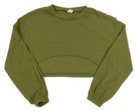 Khaki rebrovaný crop sveter Shein