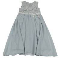 Světlemodré slavnostní šaty s krajkou a mašlí 