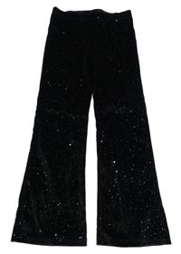 Čierne zamatové trblietavé flare legíny George