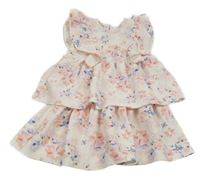 Bielo-svetloružové kvetované vrstvené šaty