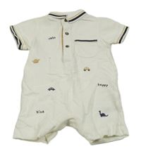 Smetanový kraťasový overal s auty a límečkem Nutmeg