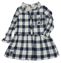 Tmavomodro-biele kockované trblietavé šaty s nášivkami Orchestra