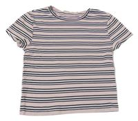 Světlerůžovo-černo-khaki pruhované rebrované crop tričko H&M