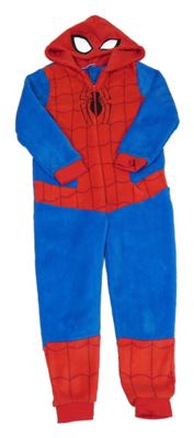 Červeno-modrá plyšová kombinéza s kapucí - Spiderman