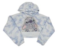 Světlemodro-biela batikovaná crop mikina so Stitchem a kapucňou C&A