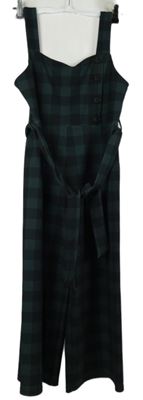 Dámský khaki-černý kostkovaný kalhotový culottes overal s páskem New Look 