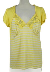 Dámska žlto-biela pruhovaná blúzka s čipkou Select