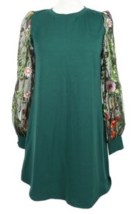 Dámske zelené šaty s tylovymi kvetovanymi rukávy zn. Shein