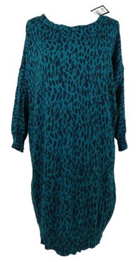 Nové - Dámske tyrkysovo-čierne vzorované pletené šaty George