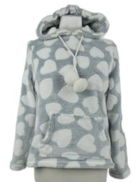 Dámská bílo-šedá srdíčkovaná chlupatá mikina s kapucí Lipsy 