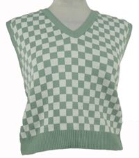 Dámská zeleno-bílá kostkovaná svetrová vesta HAZA 