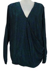 Dámska tmavomodro-zelená trblietavá balonová blúzka Joanna Hope vel. 54